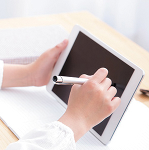 A child using an educational tablet