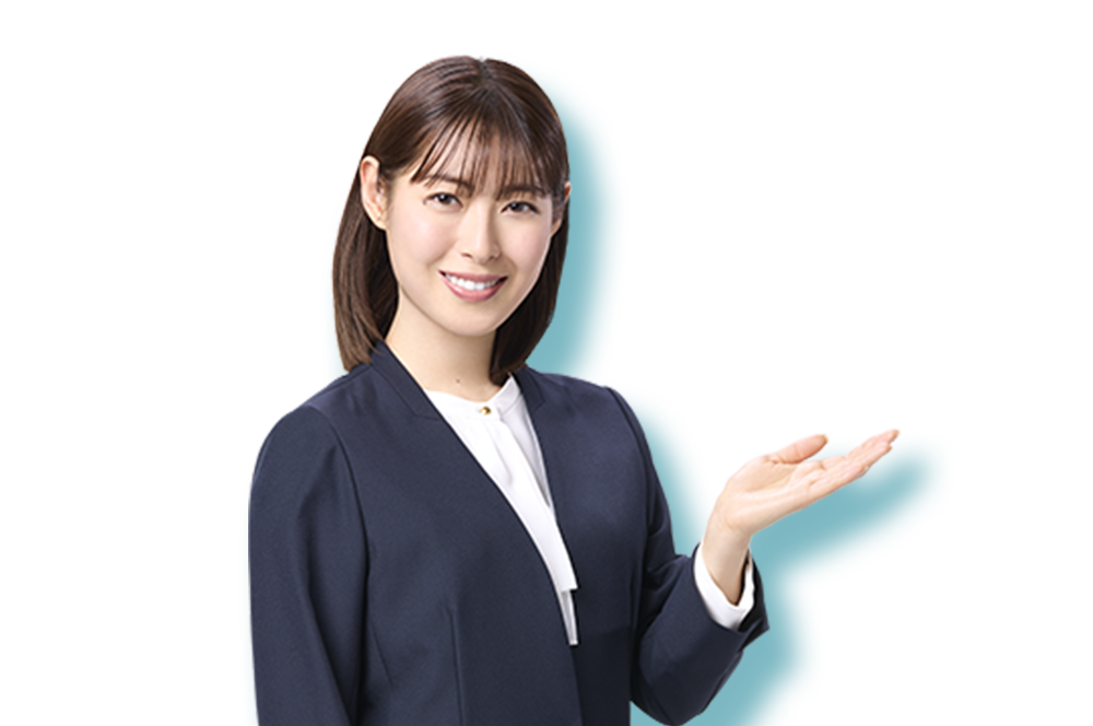 瀧本美織が左手を上げ「はじめてのお客さま」を差しているイメージ画像